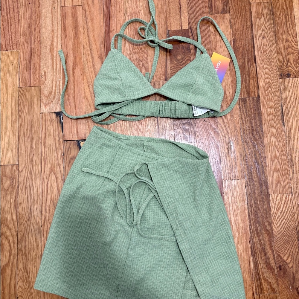 Green Ribbed Bikini Set